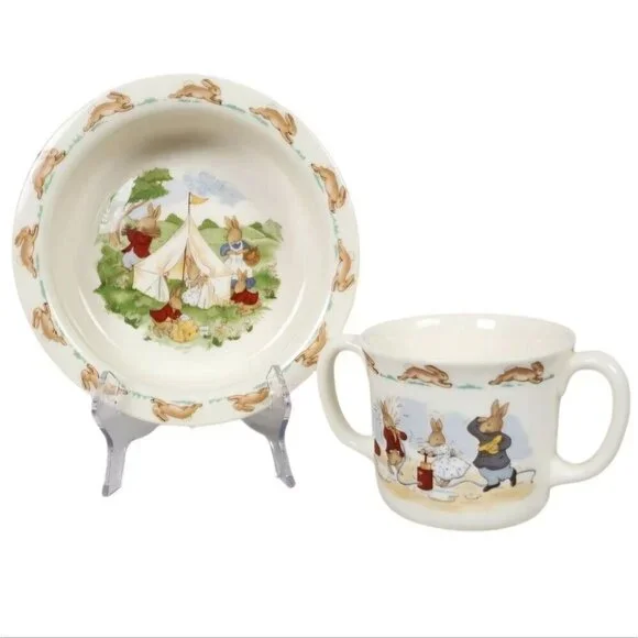 Royal Doulton Bunnykins Baby Bowl and 2 Handled Mug Set Earthenware Cream - Picture 1 of 11